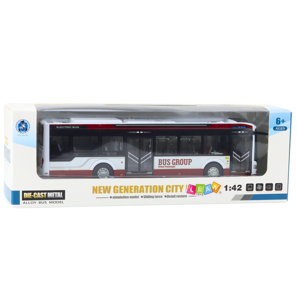 Metalni gradski autobus za igru Bus GROUP 1:42 - bijelo/crveni