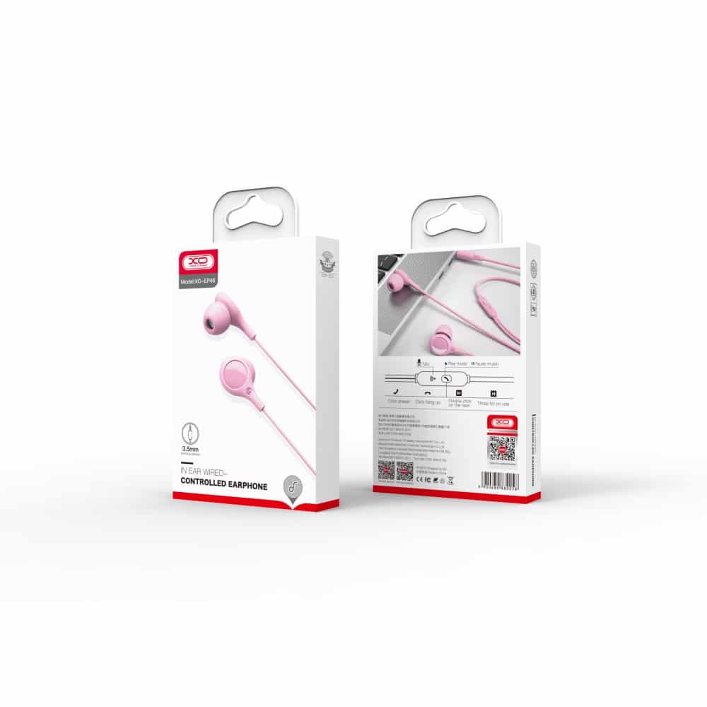 XO žičane slušalice EP46 mini jack sa poništavanjem buke pink boje