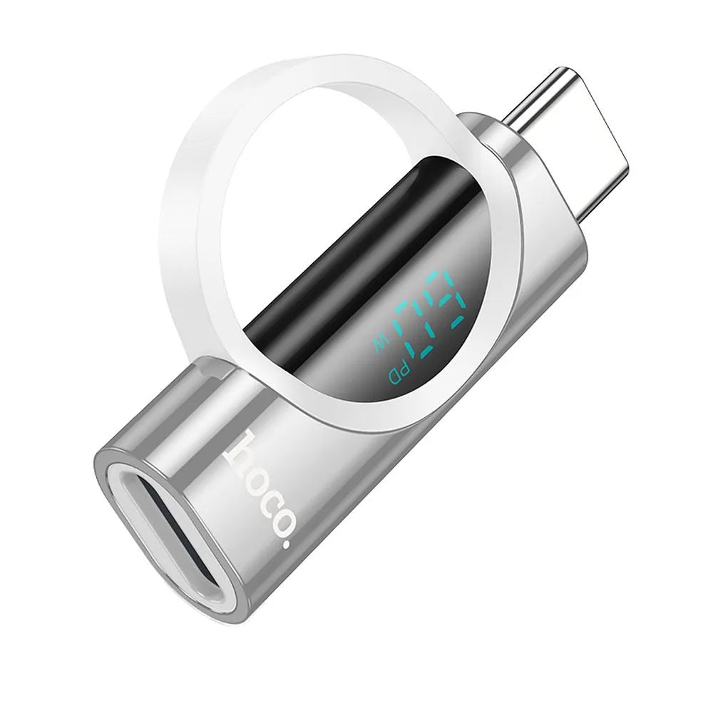 HOCO adapter Type-C (moški) na Lightning (ženski) z zaslonom 3A 60W UA32A srebrn