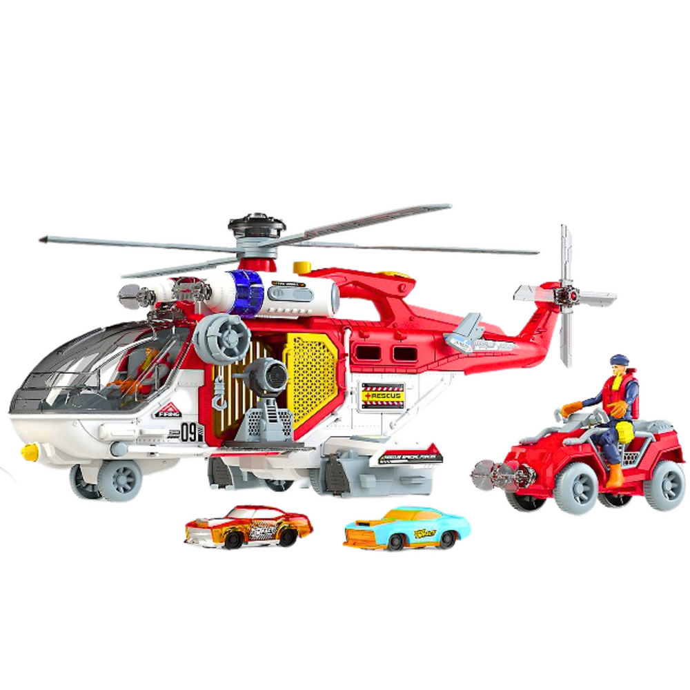 Multifunkcionalni helikopter za spašavanje sa autićima i quadom - crveni