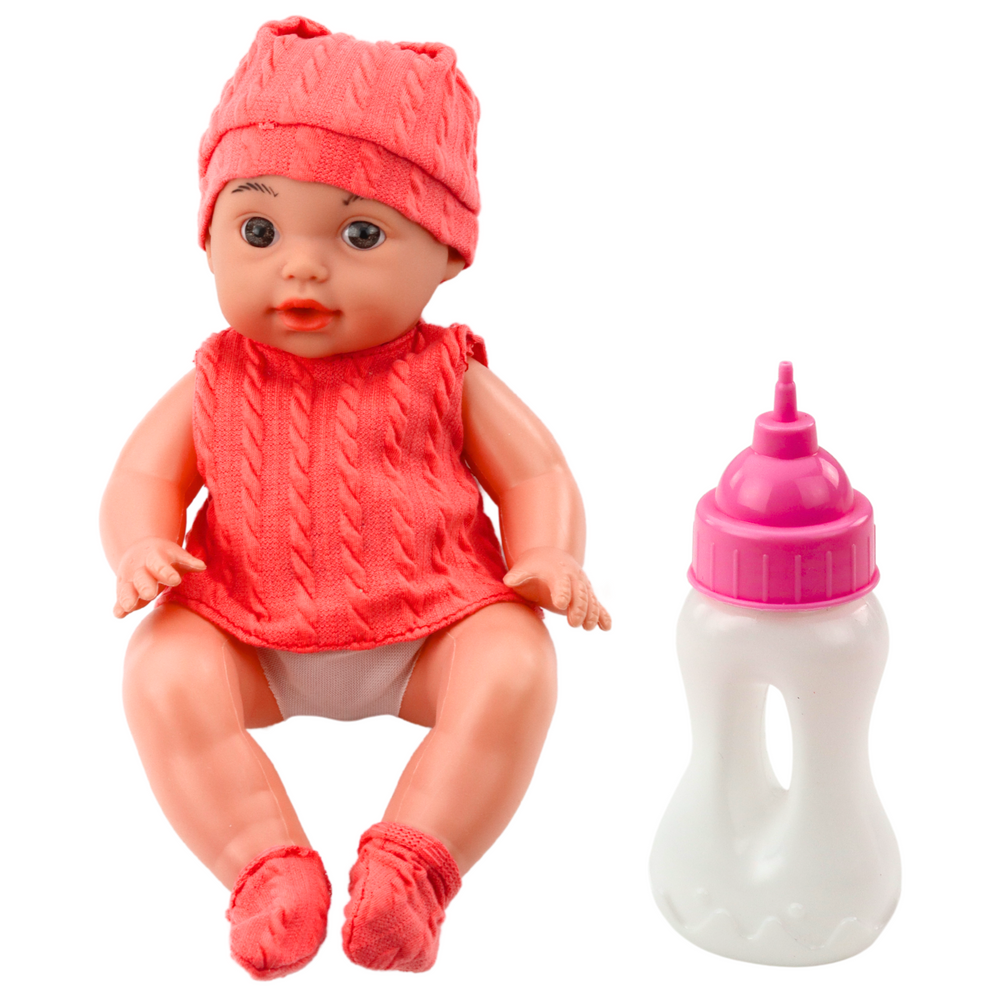 Lutka beba za igru sa crvenim pletenim kompletićem - 30cm