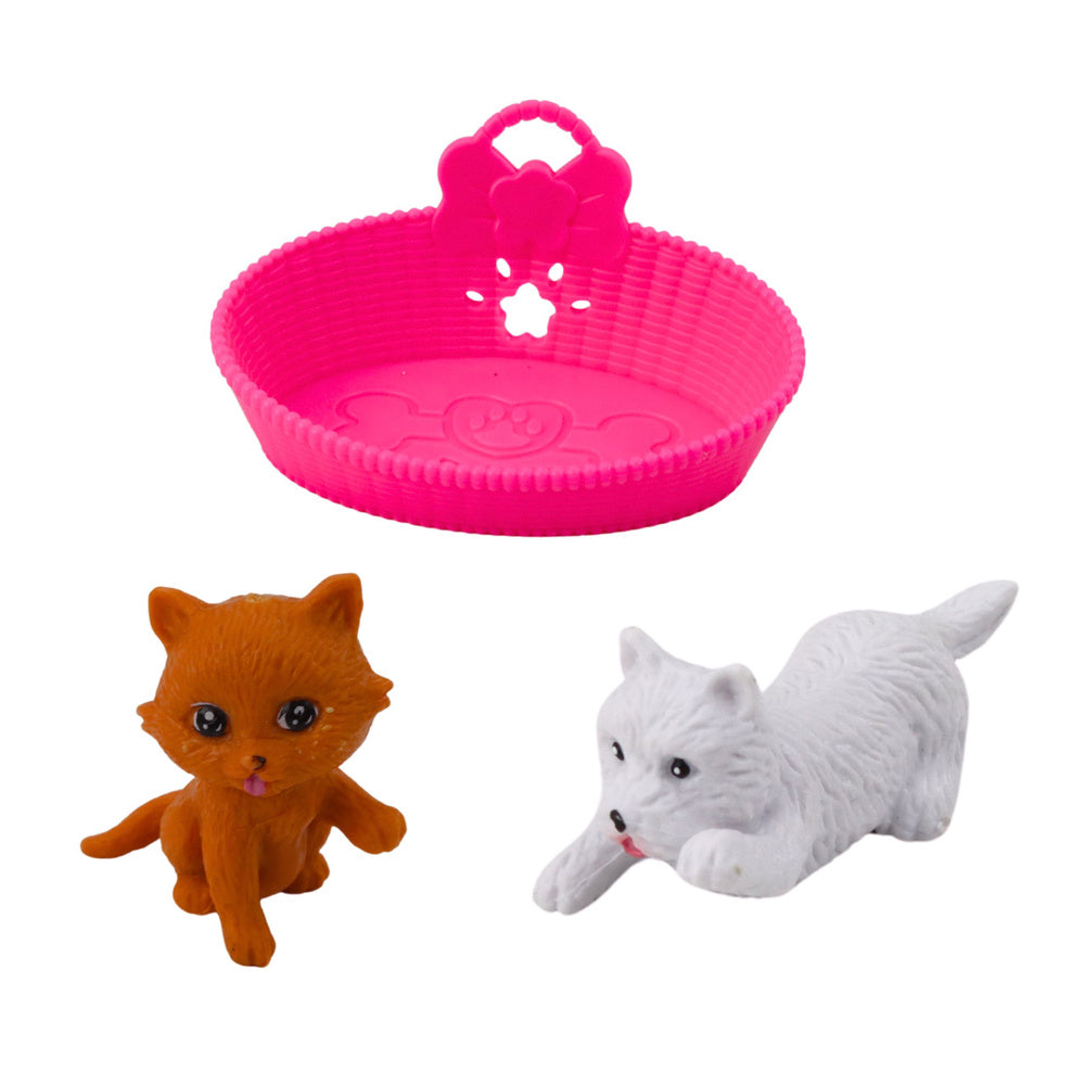 Mini lutka za igru sa psom i mačkicom, te dodacima - 12 cm - roza