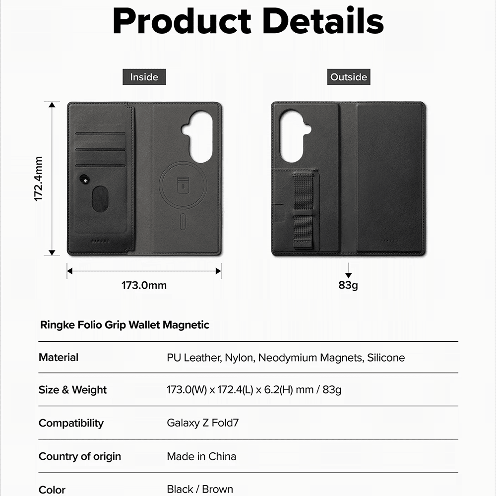 Ringke – Magnetna denarnica Folio Grip za Samsung Galaxy Z Fold 7 – črna