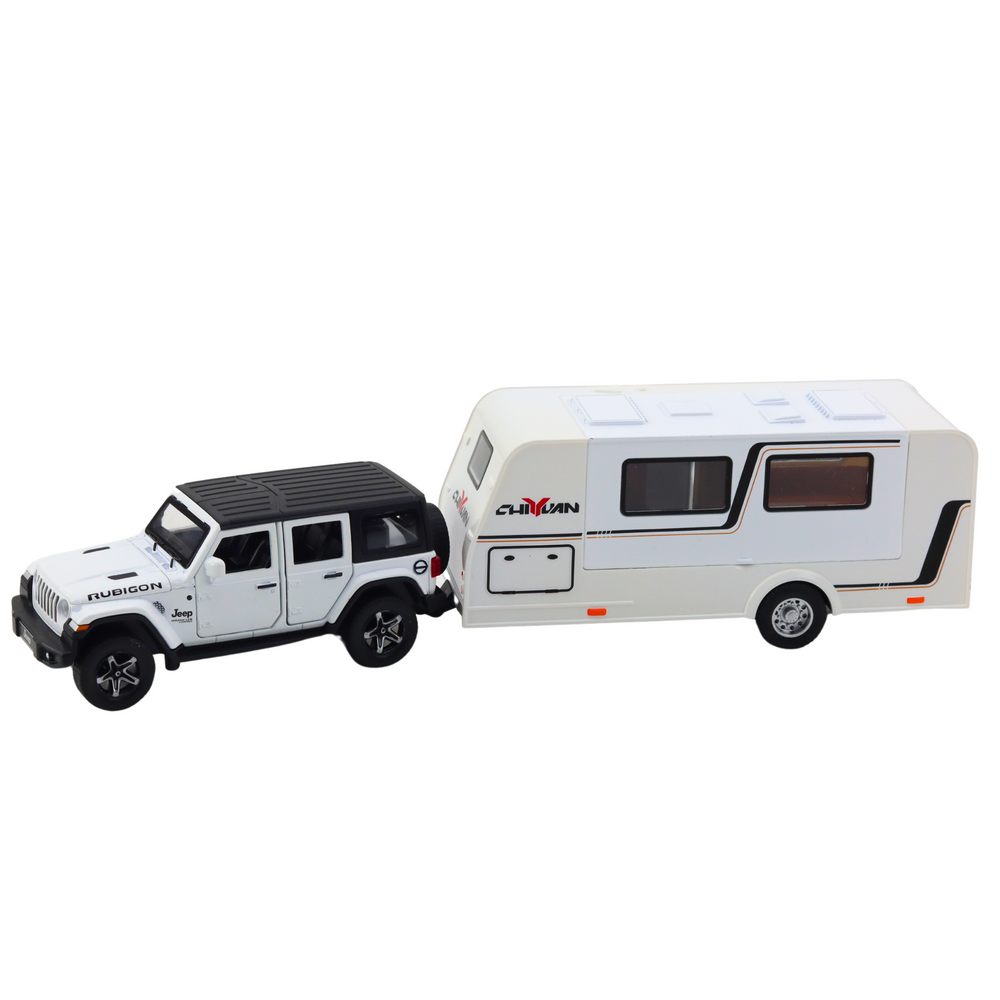 Metalni terenski auto za igru s kamperom 1:32 - bijeli