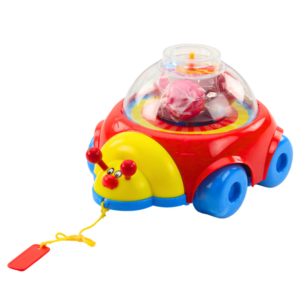 Ladybug Ride-on Pull Toy With Balls And Clock Colorful