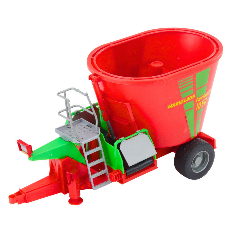 Traktor s prikolicom mješalicom za stočnu hranu za igru 60cm - crveni