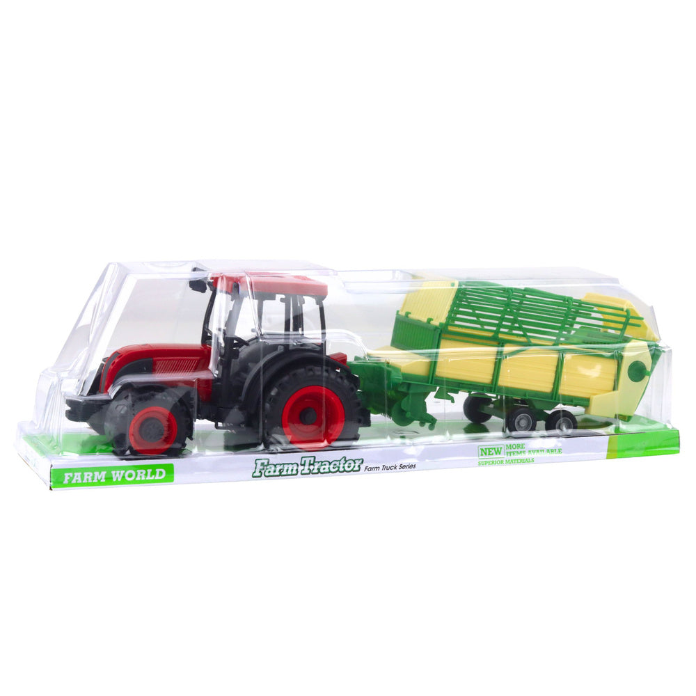 Crveni traktor za igru sa prikolicom za sijeno 50cm - zeleno/žuta