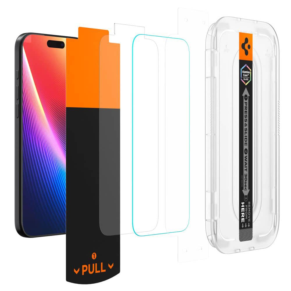 Spigen – Glas.tR EZ-FIT Pro Anti Spy steklo za iPhone 16 Pro / iPhone 17 / iPhone 17 Pro AGL10098