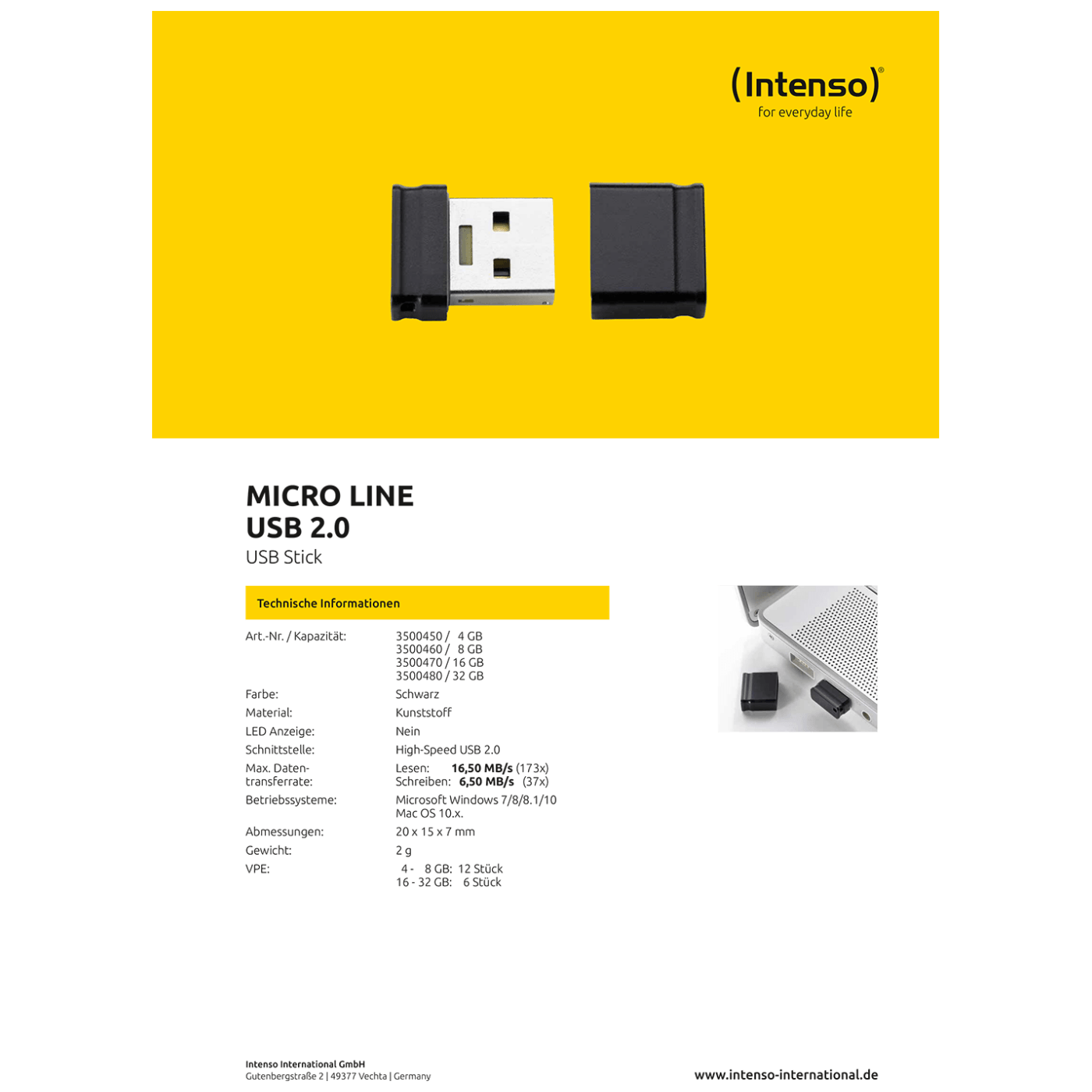 (Intenso) USB Flash drive 16GB Hi-Speed USB 2.0, Micro Line - ML16