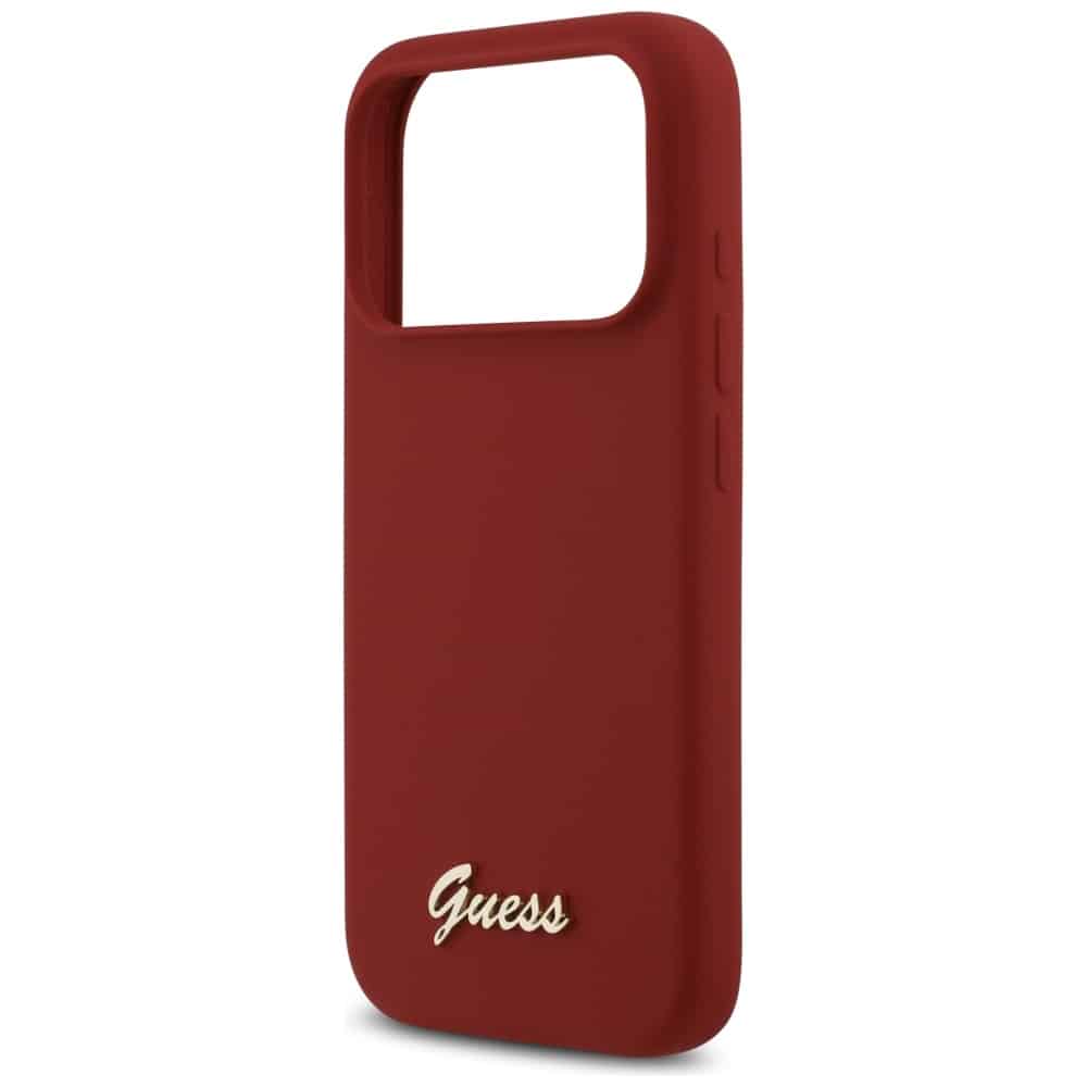 Guess MagSafe ovitek s kovinskim logotipom in napisom (GUHMP17LSMBSLM) za iPhone 17 Pro - magenta