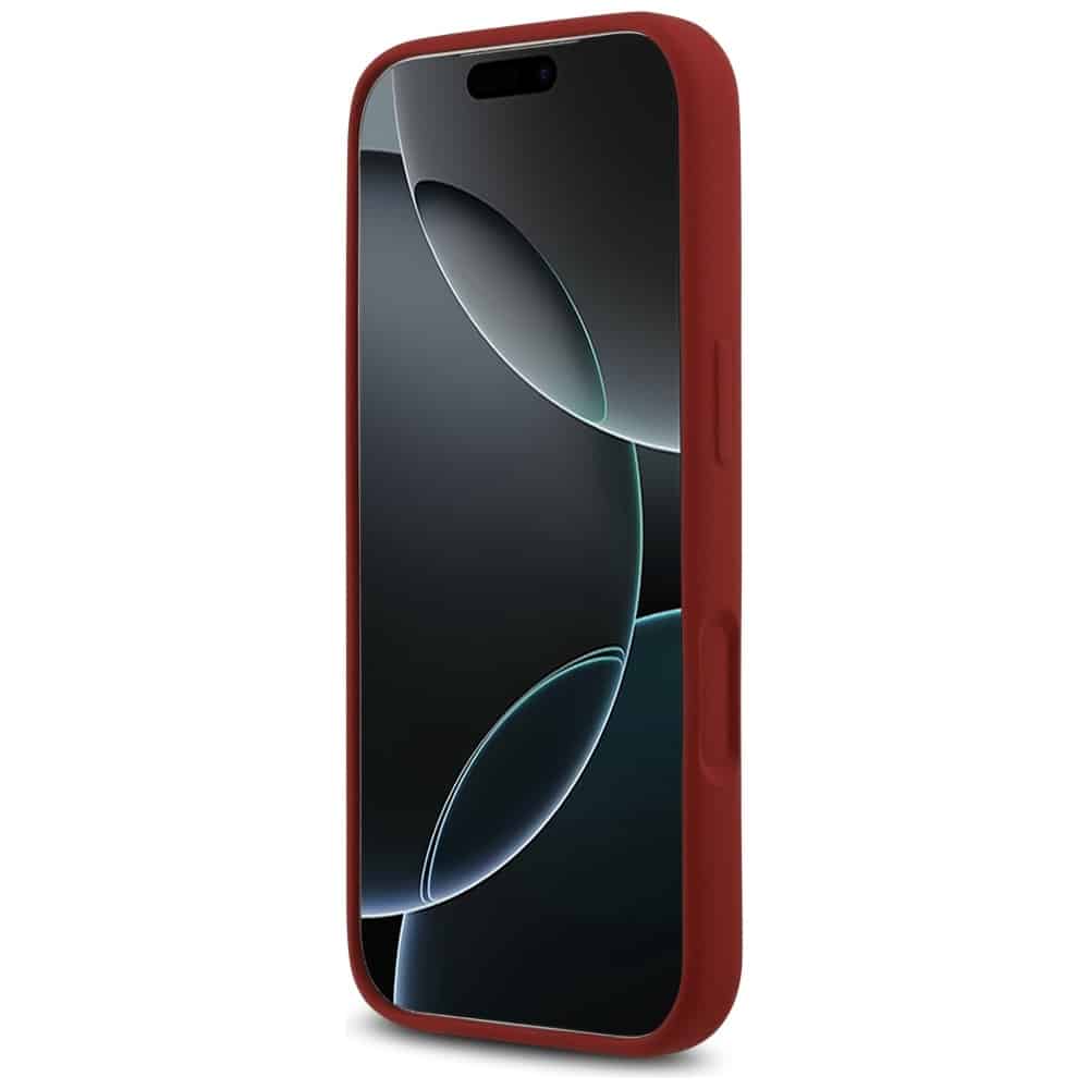Guess MagSafe ovitek s kovinskim logotipom in napisom (GUHMP17LSMBSLM) za iPhone 17 Pro - magenta