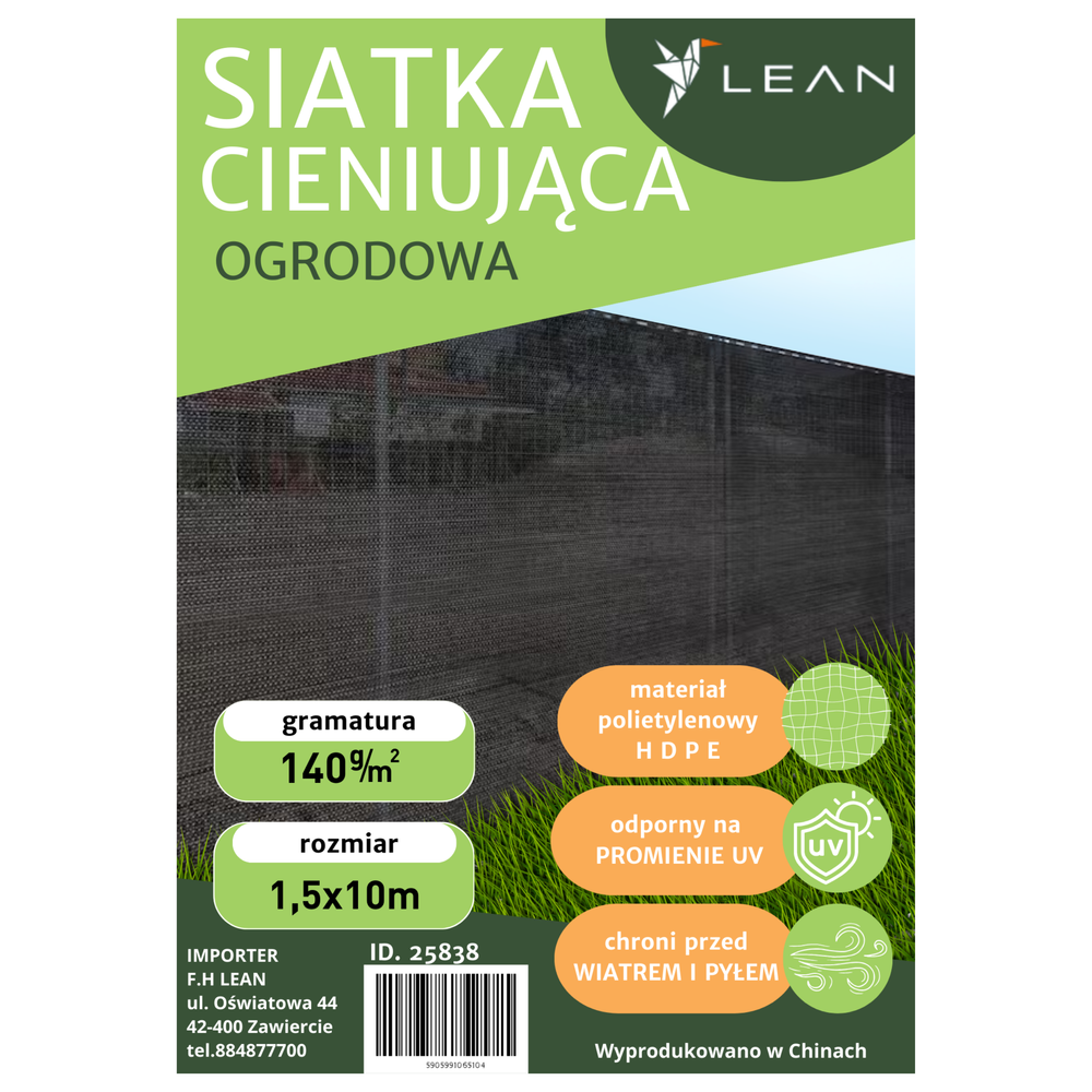 Zaštitna mreža za ogradu 1.5M x 10M 140g/m² - zelena