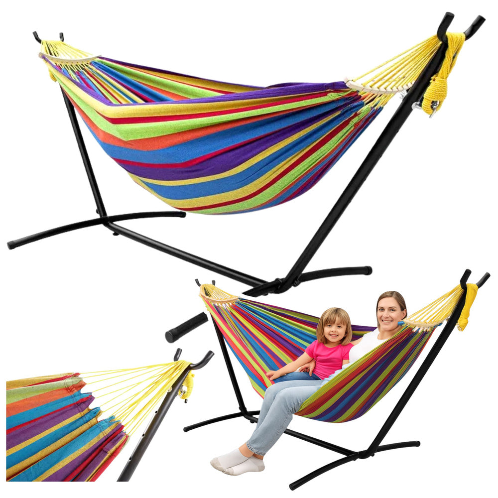 Okvir za viseću mrežu 250 cm + viseća mreža 200x120 (do 200 kg) - Šarena