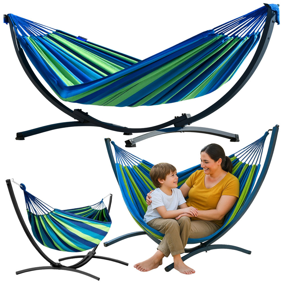 Okvir za viseću mrežu 250 cm + viseća mreža 200x120 (do 200 kg) - zeleno/plava