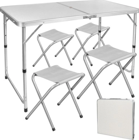 Sklopivi stol u obliku kovčega sa 4 sklopive stolice - 120 x 60 x 66 cm - bijeli