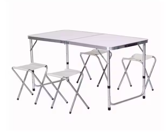 Sklopivi stol u obliku kovčega sa 4 sklopive stolice - 120 x 60 x 66 cm - bijeli