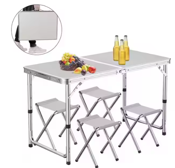 Sklopivi stol u obliku kovčega sa 4 sklopive stolice - 120 x 60 x 66 cm - bijeli