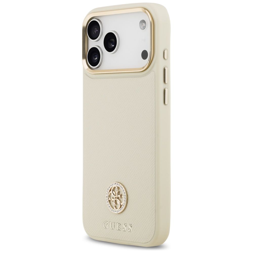GUESS maskica za iPhone 17 Pro Max kompatibilna s MagSafe (PU s logom od zrnaste strass tkanine) bež