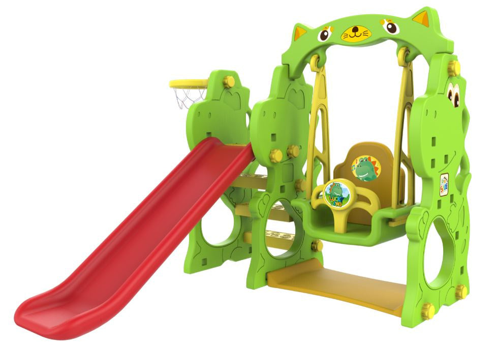Tobogan sa ljuljačkom i košem za košarku 3u1 Dino - zeleni
