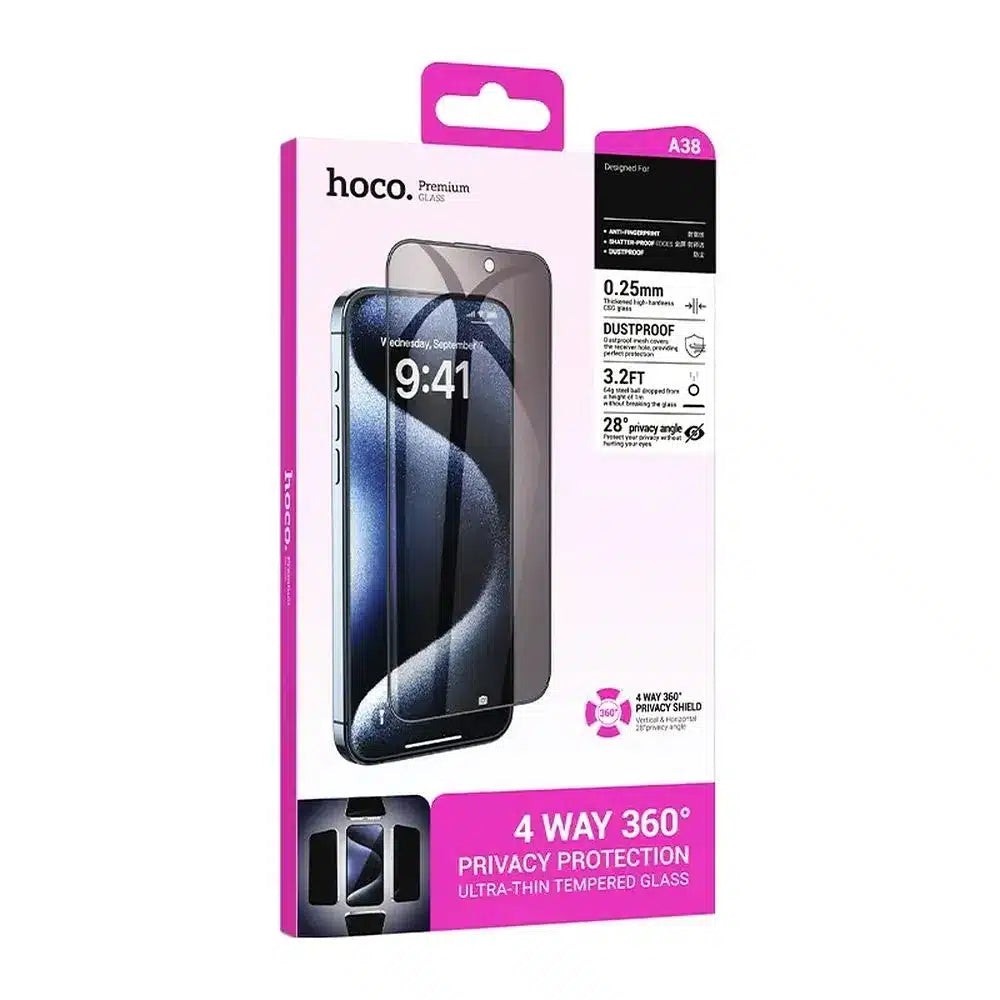 HOCO kaljeno zaščitno steklo proti radovednim pogledom 360 stopinj za iPhone 15 Pro