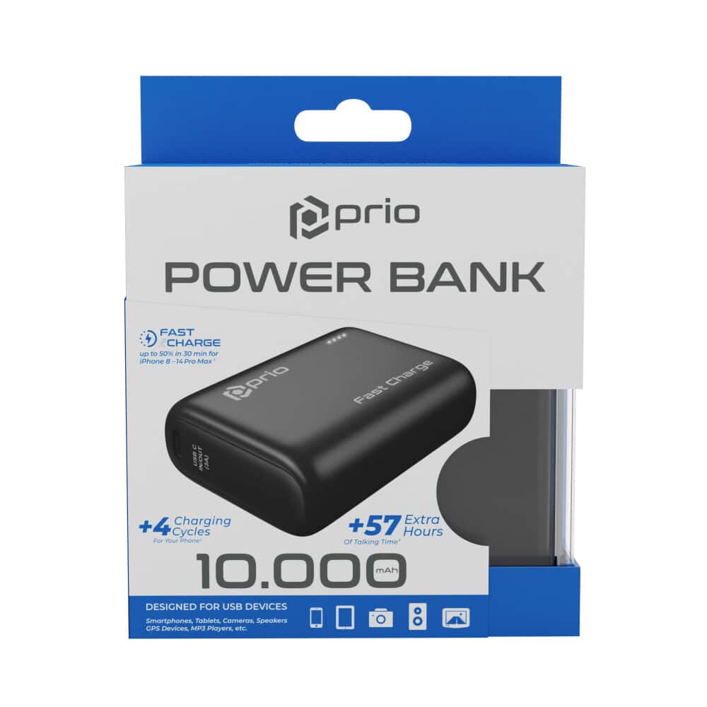 Prio hitro polnjenje (22,5 W SCP/20 W PD/QC3.0) Power Bank 10.000 mAh črn