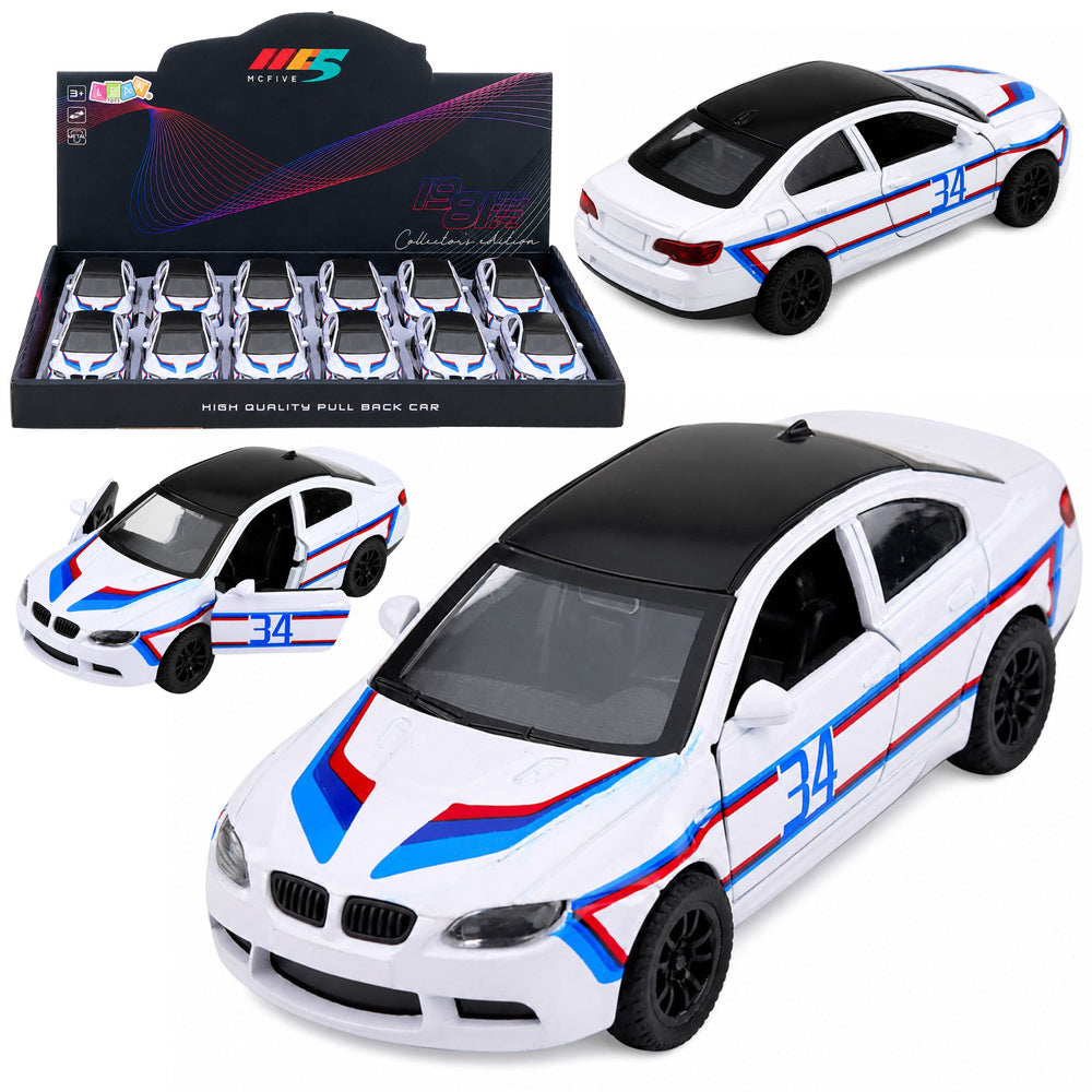 Sports Car Metal Car Pull-Back Drive Opening Doors White 1:32