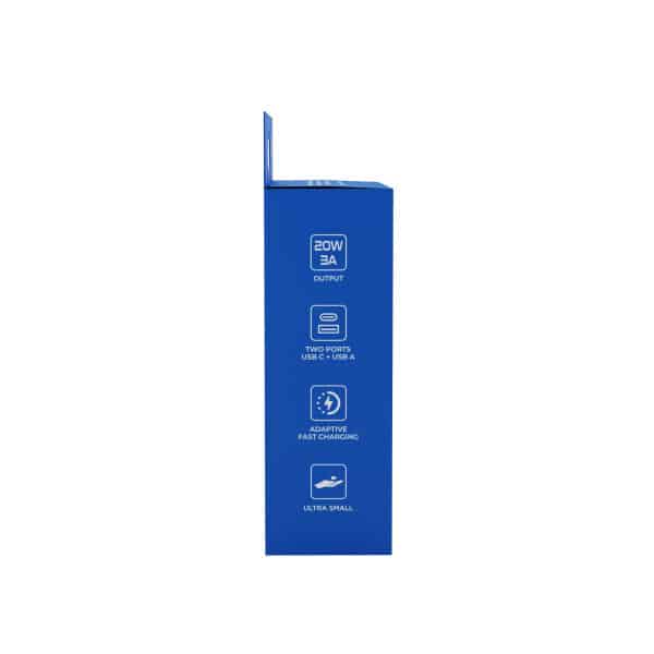 Prio Fast Charge stenski polnilec 20W PD (USB C) + QC 3.0 (USB A) bel