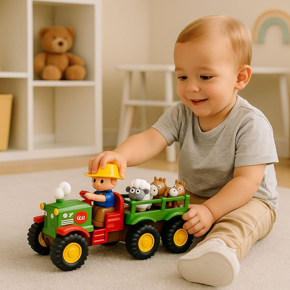 Edukativni traktor sa prikolicom i farmerom sa zvučnim efektima - village