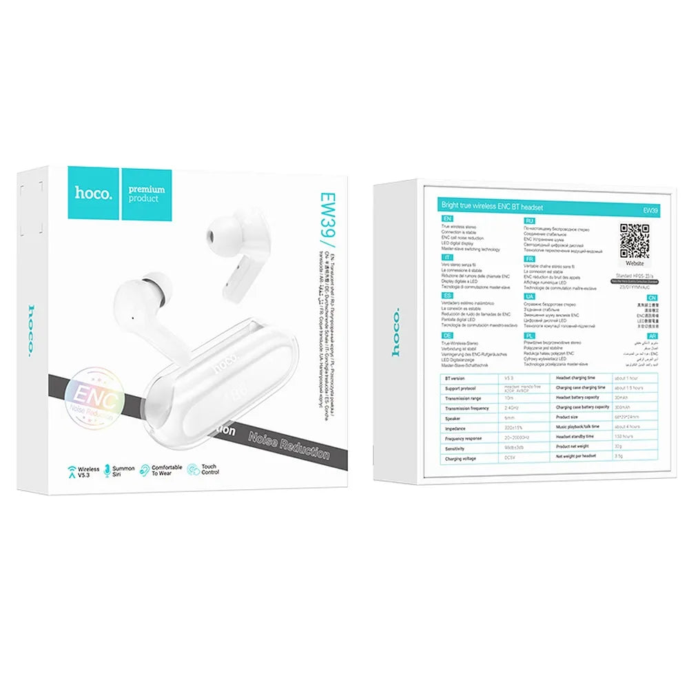HOCO brezžične / bluetooth stereo slušalke TWS Bright true ENC EW39 bele