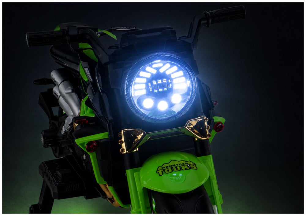 XW-07 Battery-Powered Motorbike with Illuminated LED Wheels Green