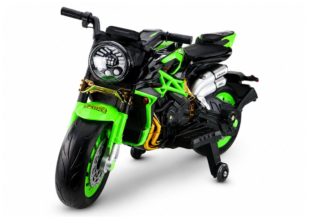XW-07 Battery-Powered Motorbike with Illuminated LED Wheels Green