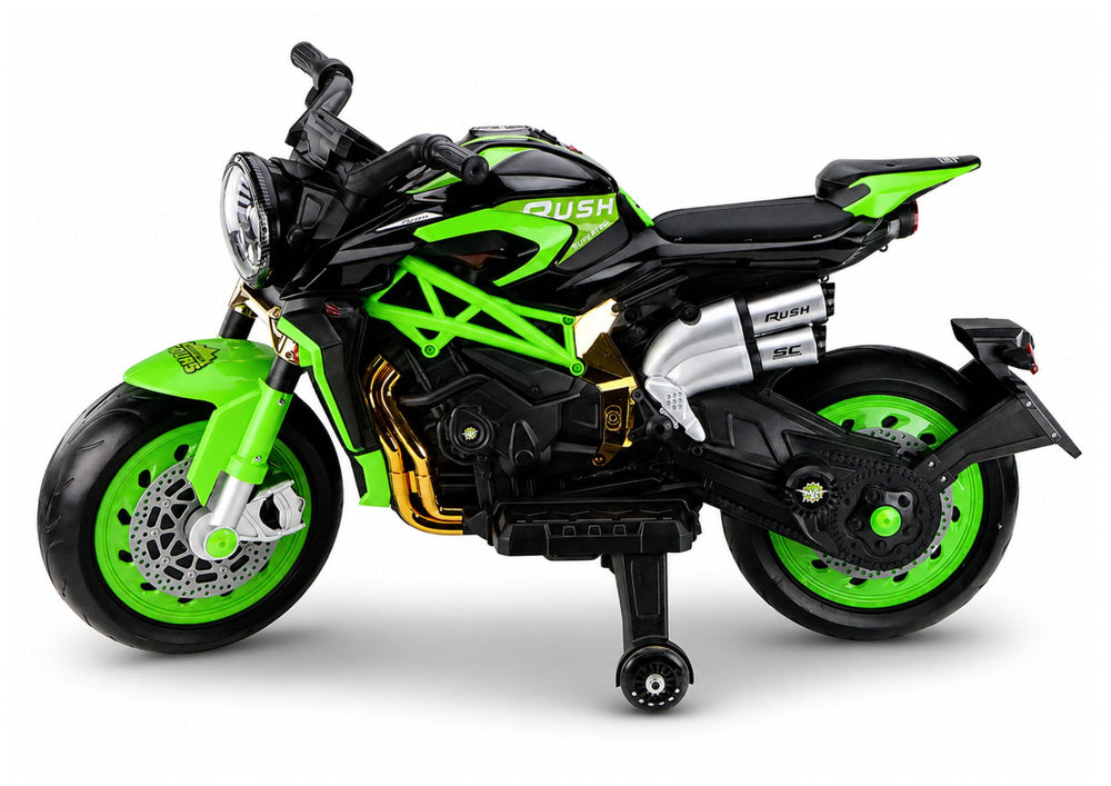 XW-07 Battery-Powered Motorbike with Illuminated LED Wheels Green