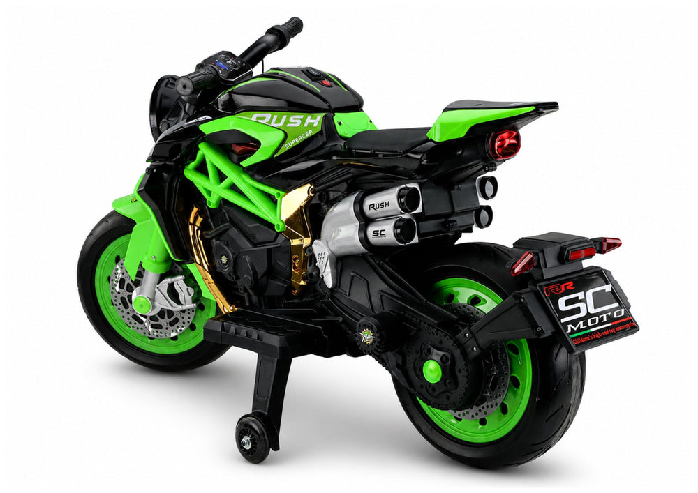 XW-07 Battery-Powered Motorbike with Illuminated LED Wheels Green