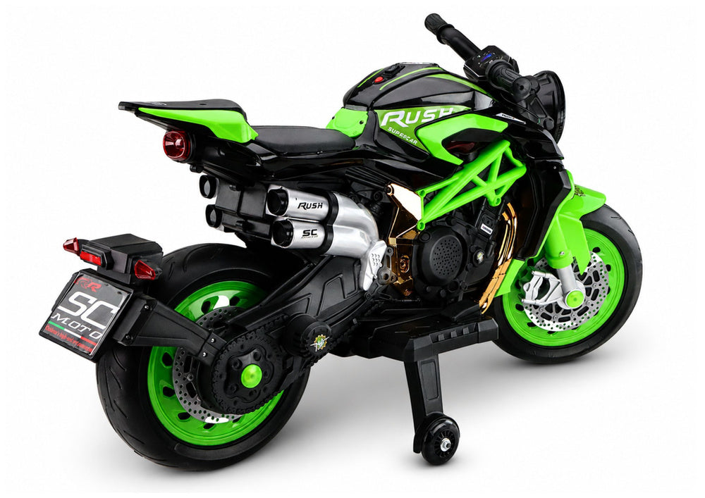 XW-07 Battery-Powered Motorbike with Illuminated LED Wheels Green