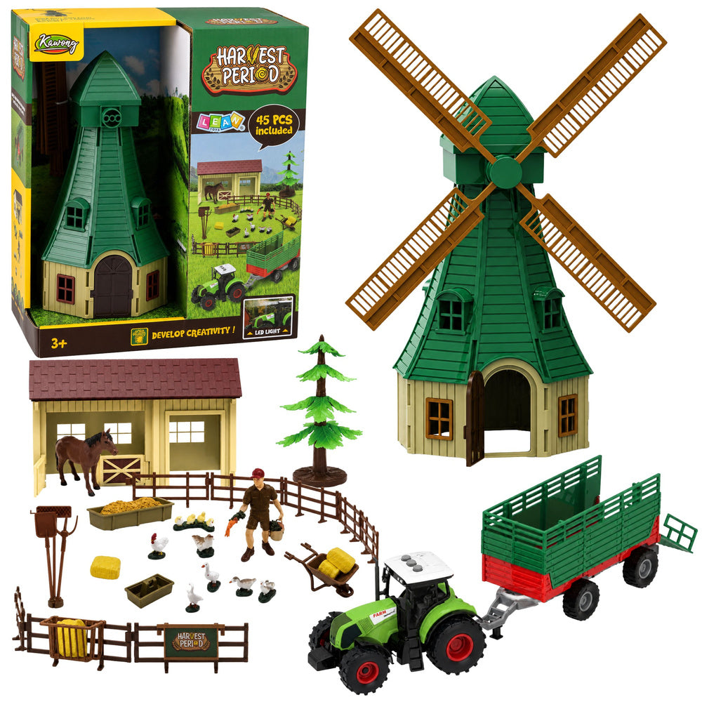 Farm set with tractor, windmill, stable, trailer and animal figures, 45 pieces.