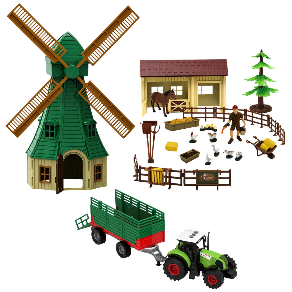 Farm set with tractor, windmill, stable, trailer and animal figures, 45 pieces.