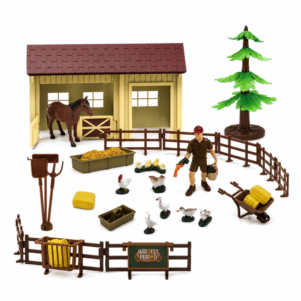 Farm set with tractor, windmill, stable, trailer and animal figures, 45 pieces.