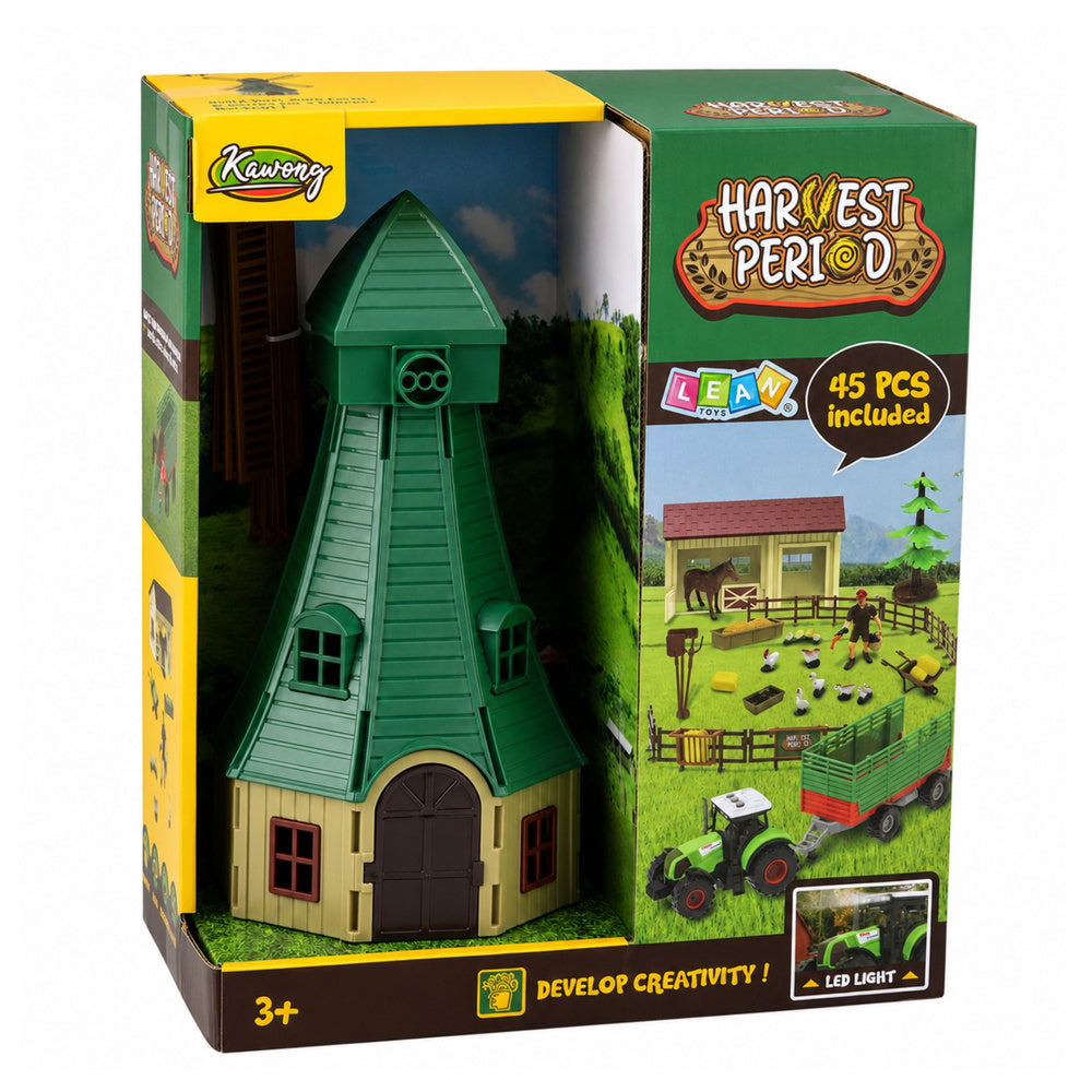 Farm set with tractor, windmill, stable, trailer and animal figures, 45 pieces.