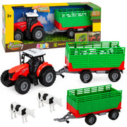 Tractor with Trailer for Transporting Animals Cow Figures Lights Sounds 4 pcs.