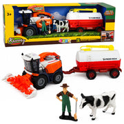 Combine Harvester with Milk Tanker Figures Cow Farmer Lights Sounds 4 pcs.
