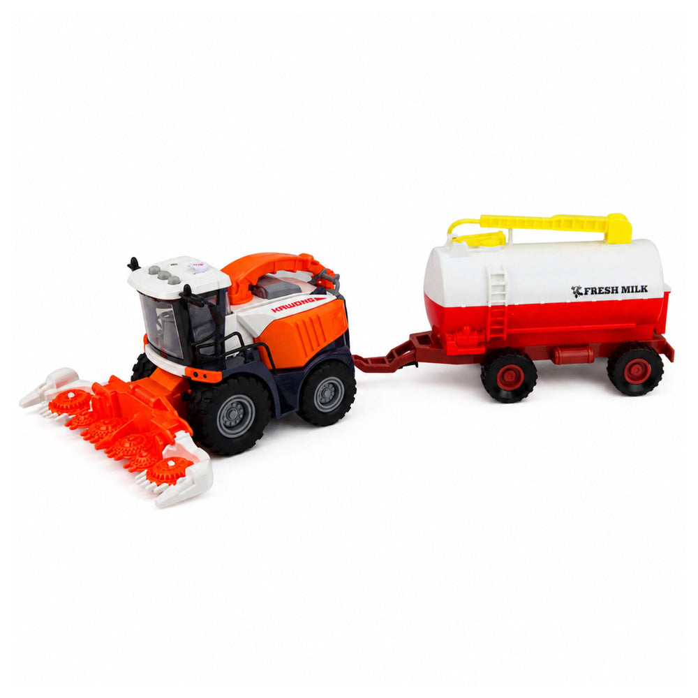Combine Harvester with Milk Tanker Figures Cow Farmer Lights Sounds 4 pcs.
