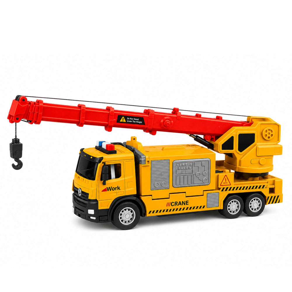 Truck with Crane and Vehicle Transporter Lights Sounds Yellow
