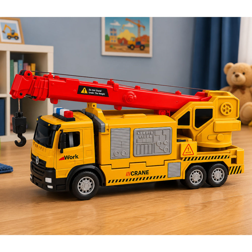 Truck with Crane and Vehicle Transporter Lights Sounds Yellow