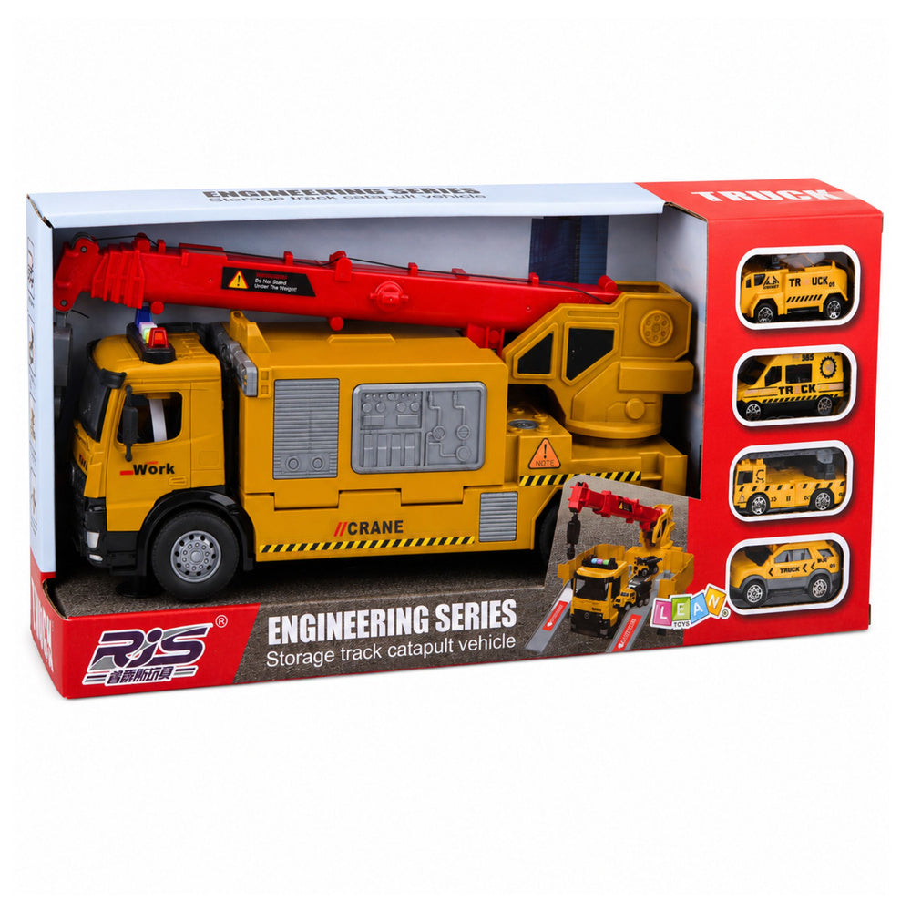 Truck with Crane and Vehicle Transporter Lights Sounds Yellow