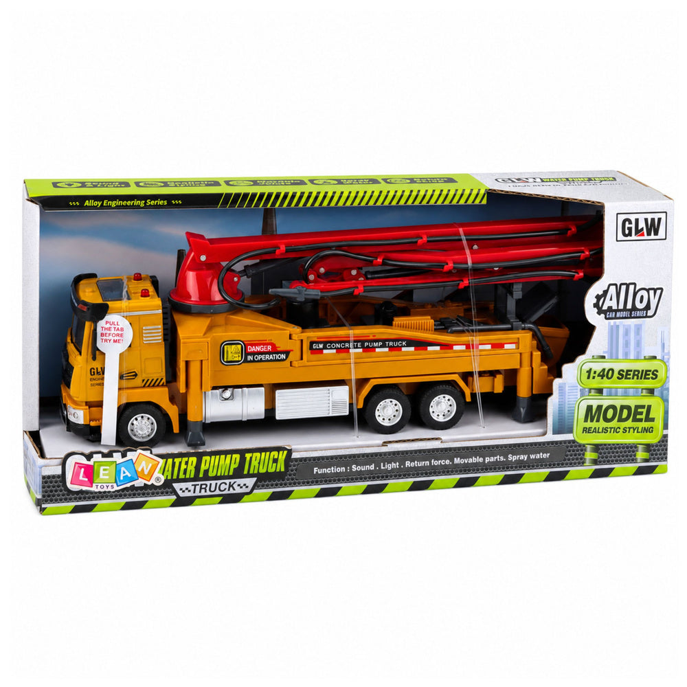 Concrete Pump Truck with Lights, Sounds, Water, Drive 1:40