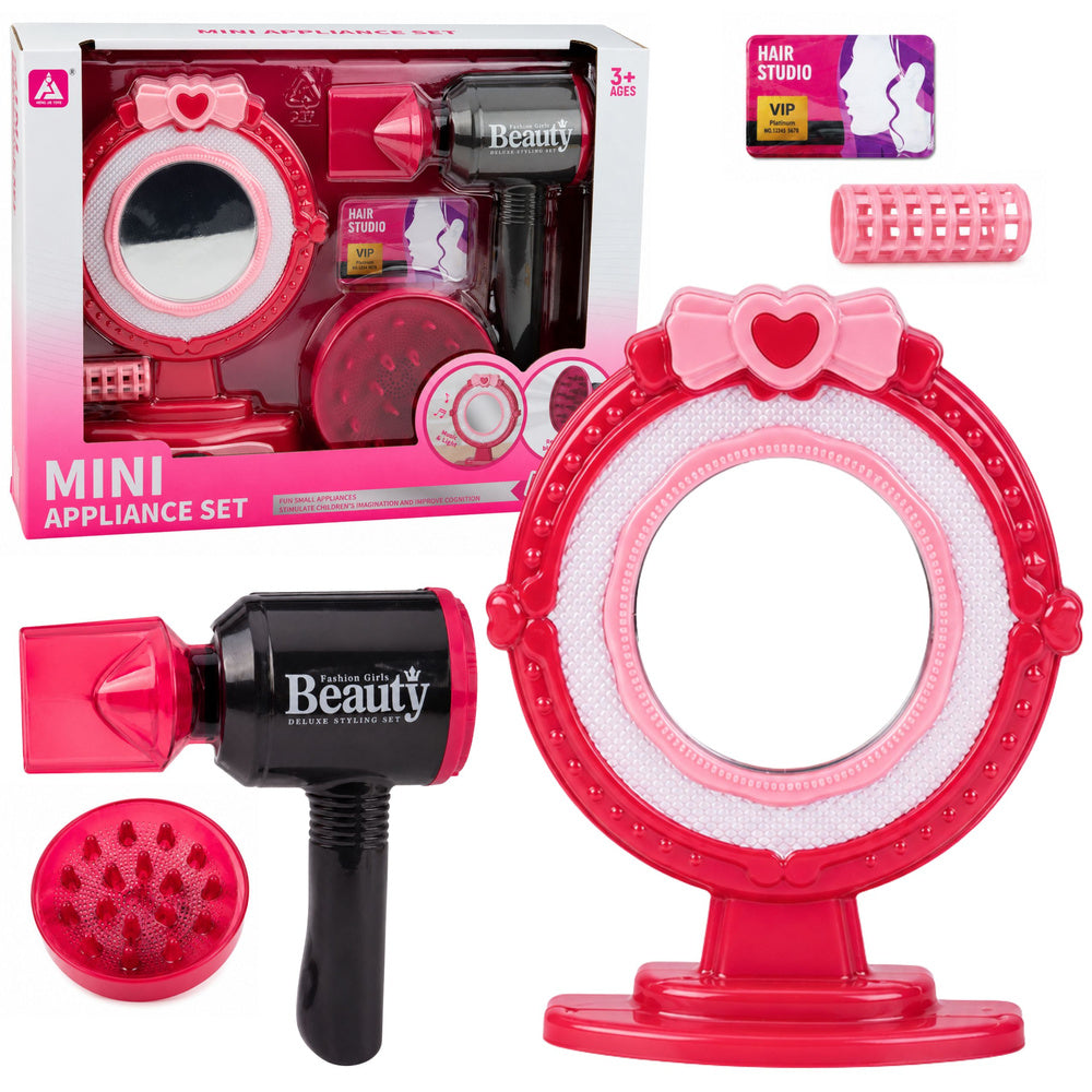 Hair Styling Set Hairdryer Mirror Lights Sounds Accessories