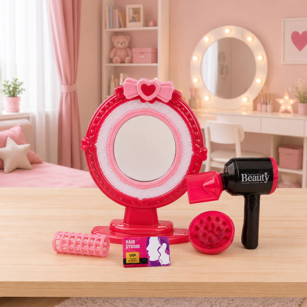 Hair Styling Set Hairdryer Mirror Lights Sounds Accessories
