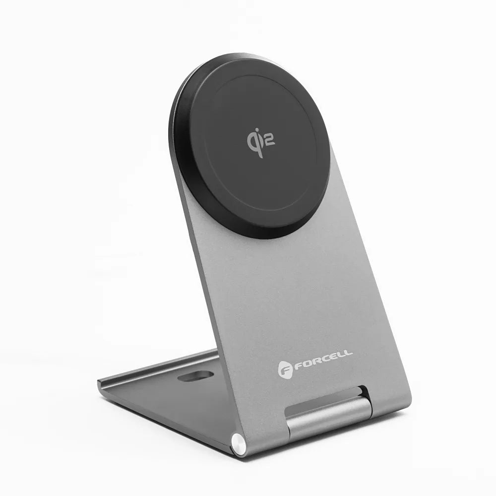 FORCELL F-ENERGY Flip Charge Qi2 15W brezžični polnilnik, združljiv z MagSafe, srebrn