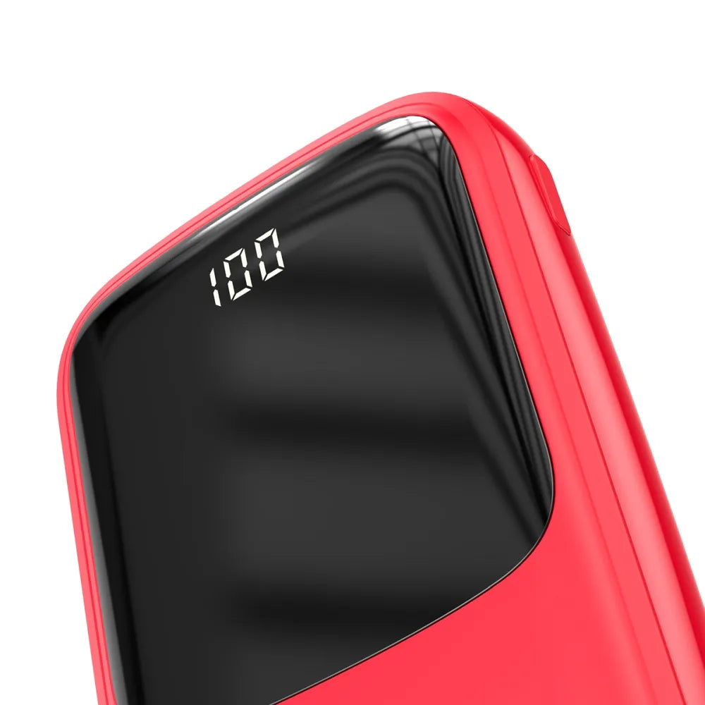 Power Bank BASEUS QPow - 10.000 mAh LCD Quick Charge PD 15 W s kablom za Lightning 8-pin, rdeč, PPQD-B09