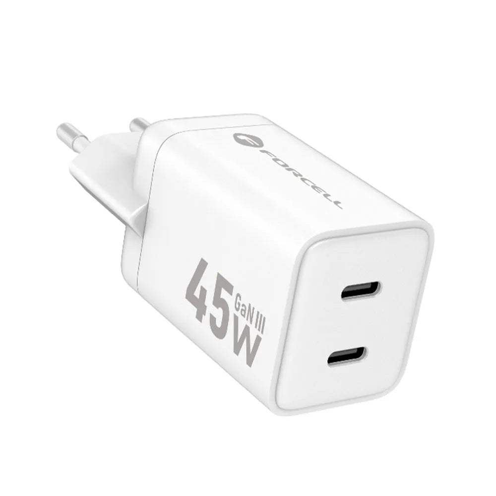 Polnilec za telefone Forcell F-Energy Mini GaN III 2 x USB C PD QC4.0 45W VT-36B bel